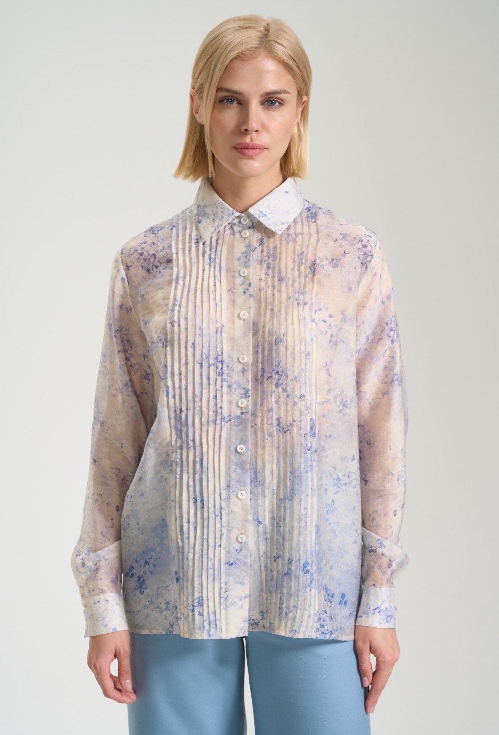 Блуза с цветочным принтом и защипами - фото 125809