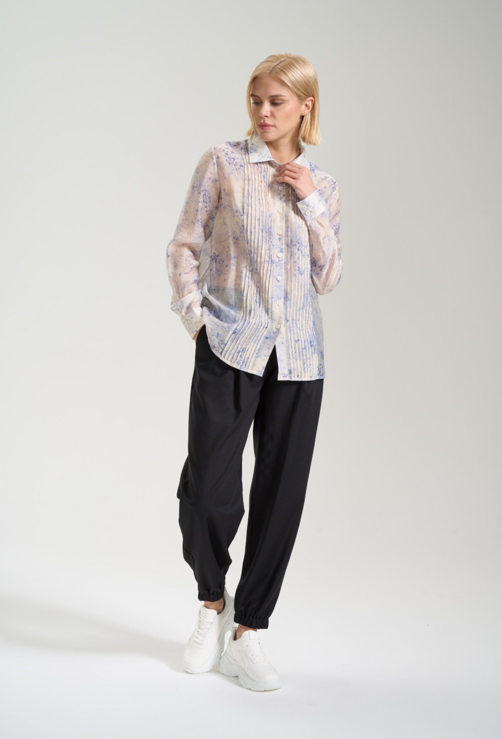 Блуза с цветочным принтом и защипами - фото 125812