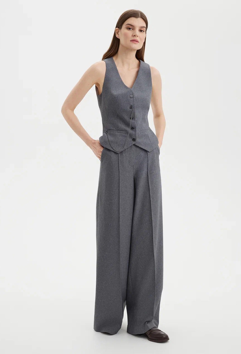 Брюки клеш серые - фото 125856