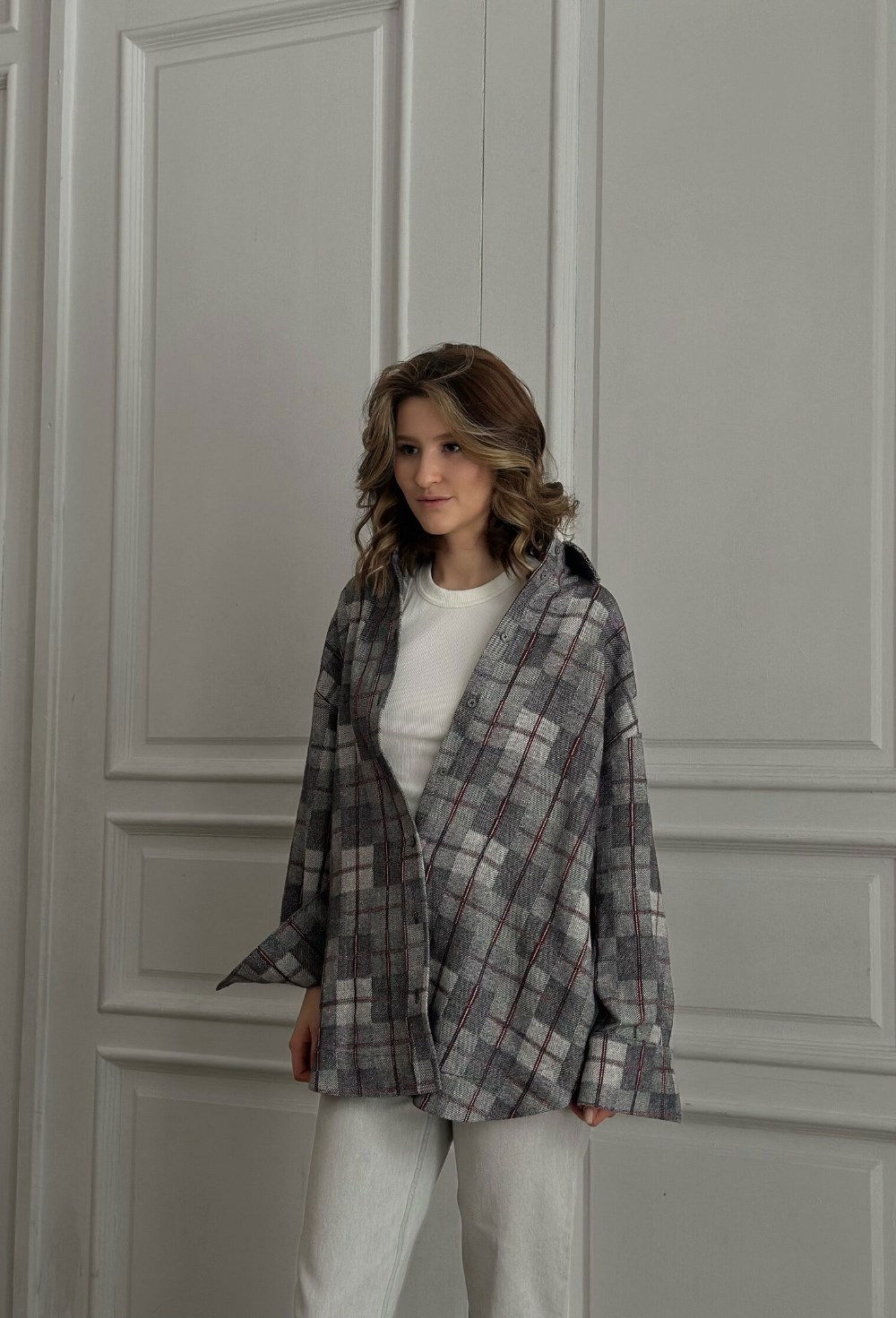 Клетчатая рубашка оверсайз - фото 126169