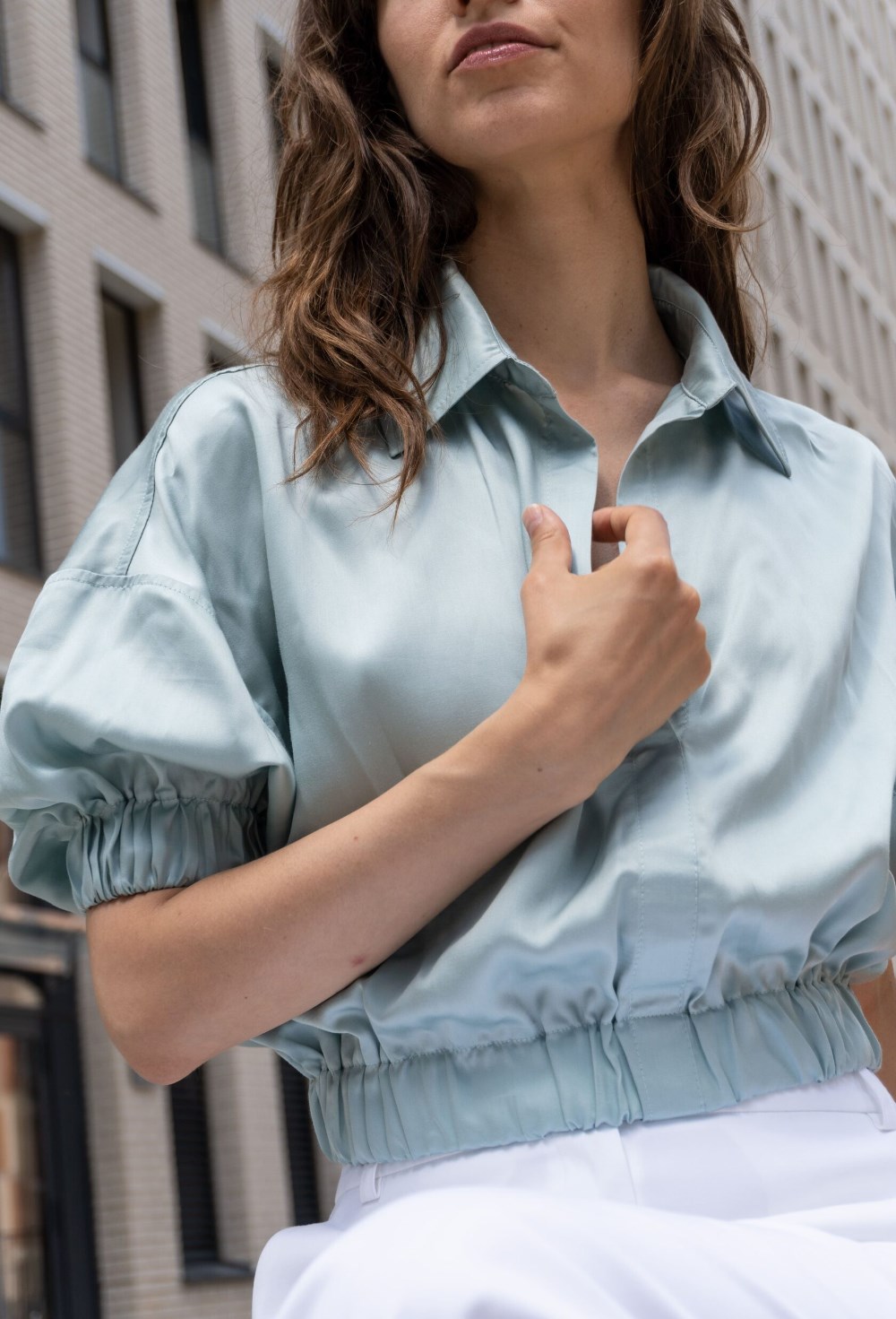 Укороченная-блуза из тенселя на резинке - фото 126508