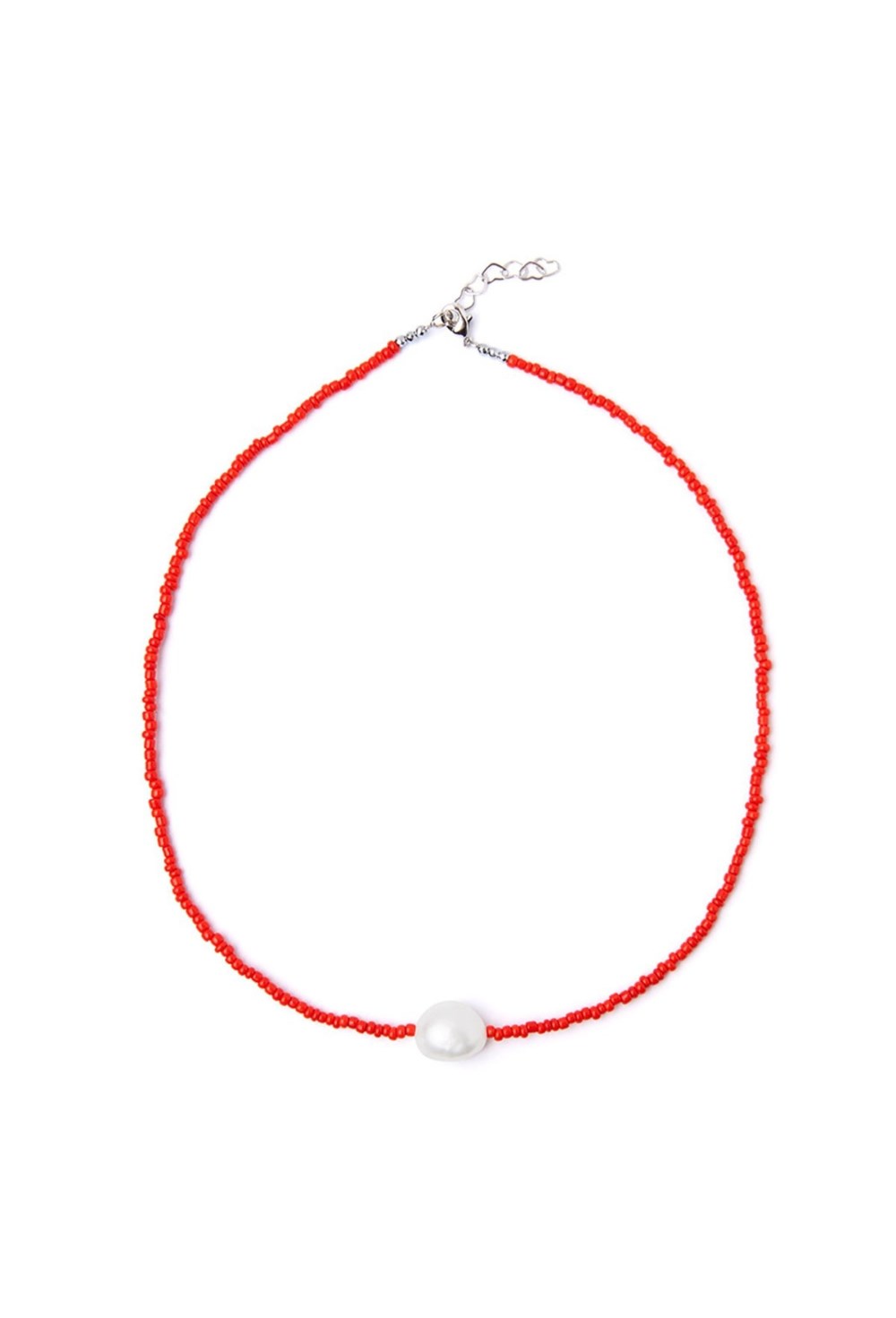 чокер из красного бисера с барочной жемчужиной - фото 128438