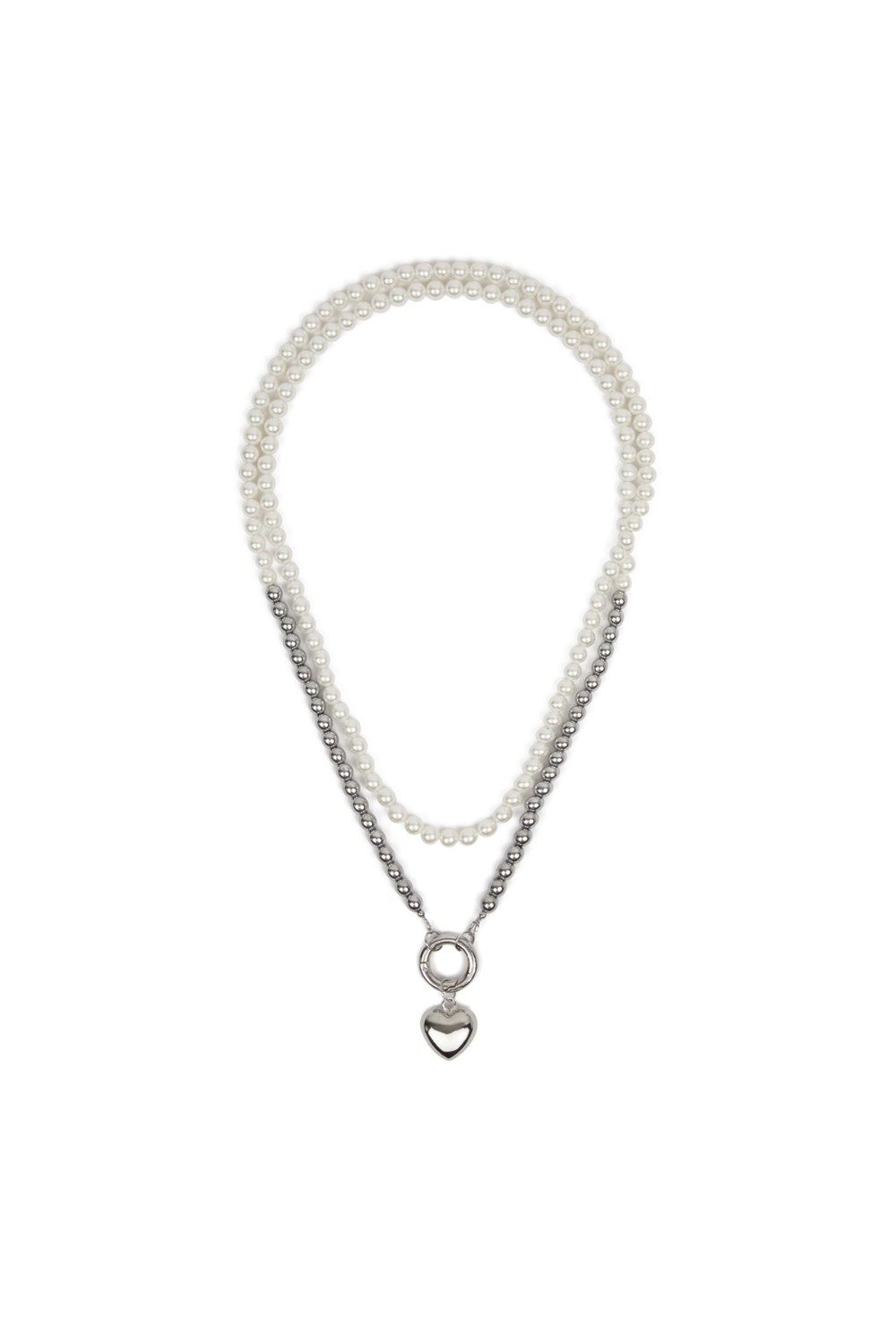 серебристый чокер из гематита и искуственного жемчуга с подвеской - фото 128457