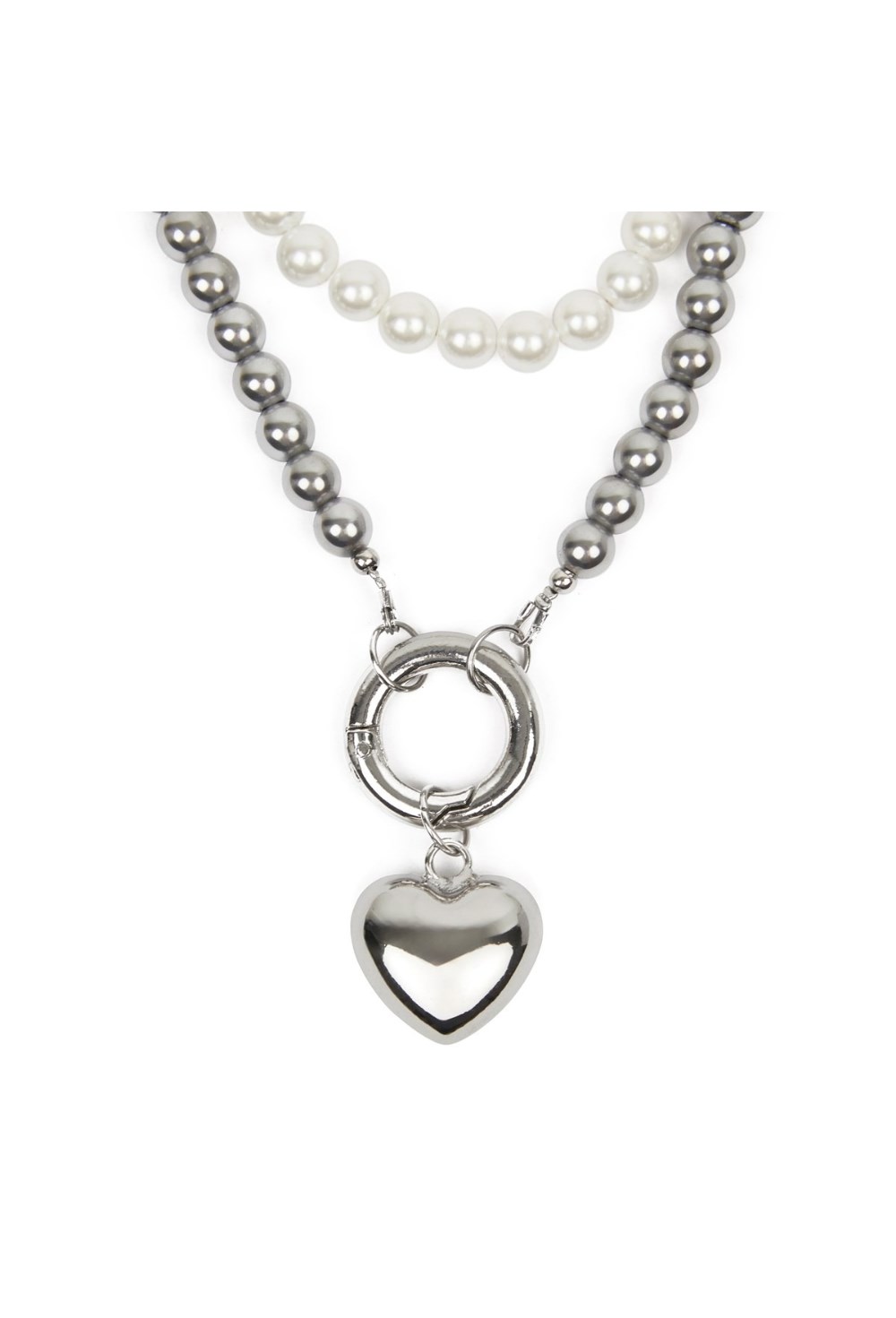 серебристый чокер из гематита и искуственного жемчуга с подвеской - фото 128458