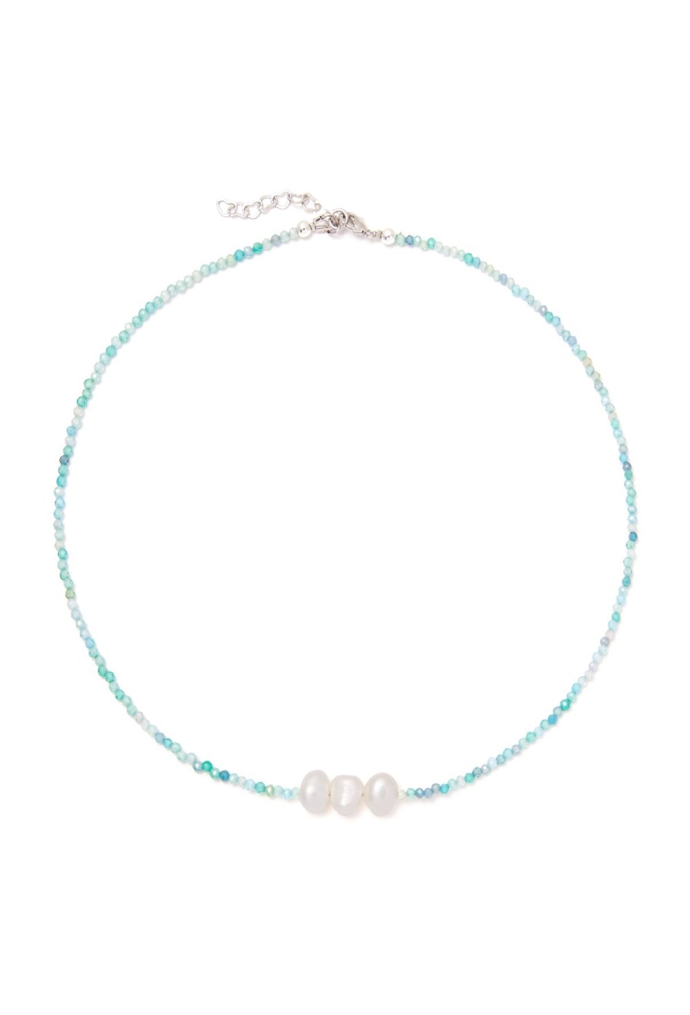 чокер из светло-зеленого хризолита и жемчуга - фото 128479