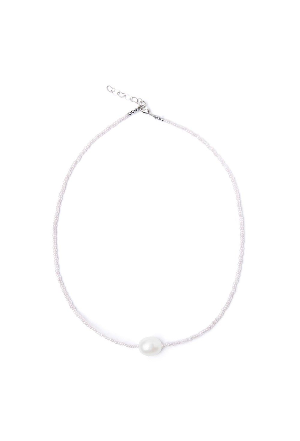 чокер из белого бисера с жемчужиной - фото 128487