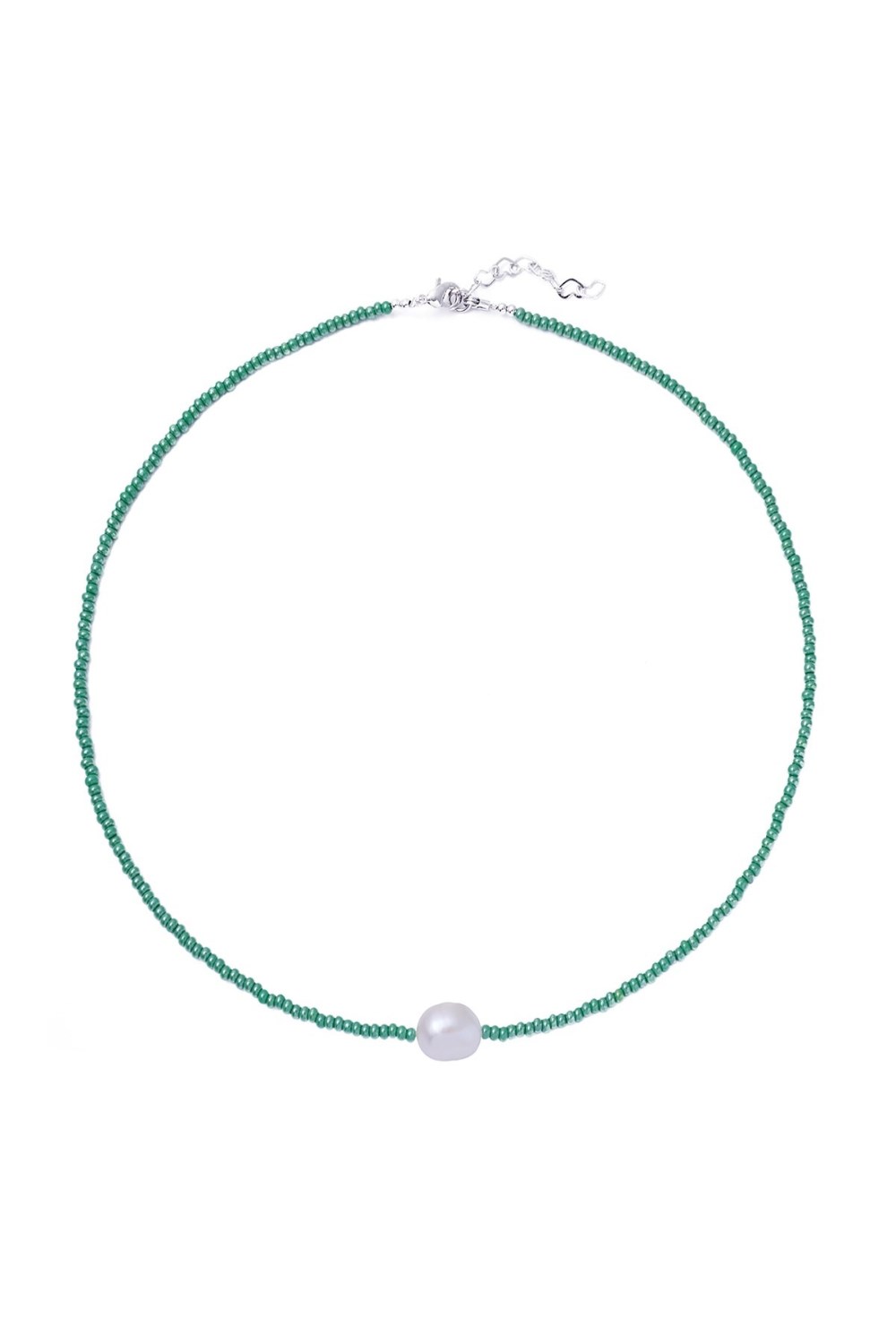 чокер из зеленого бисера и жемчуга - фото 128501