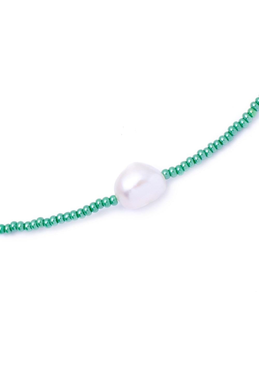 чокер из зеленого бисера и жемчуга - фото 128502
