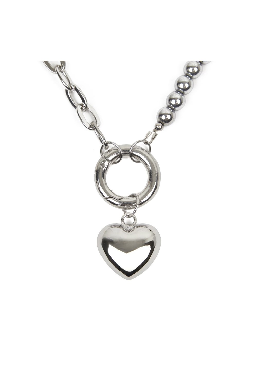 серебристый чокер из гематита и латуни с подвеской - фото 128525