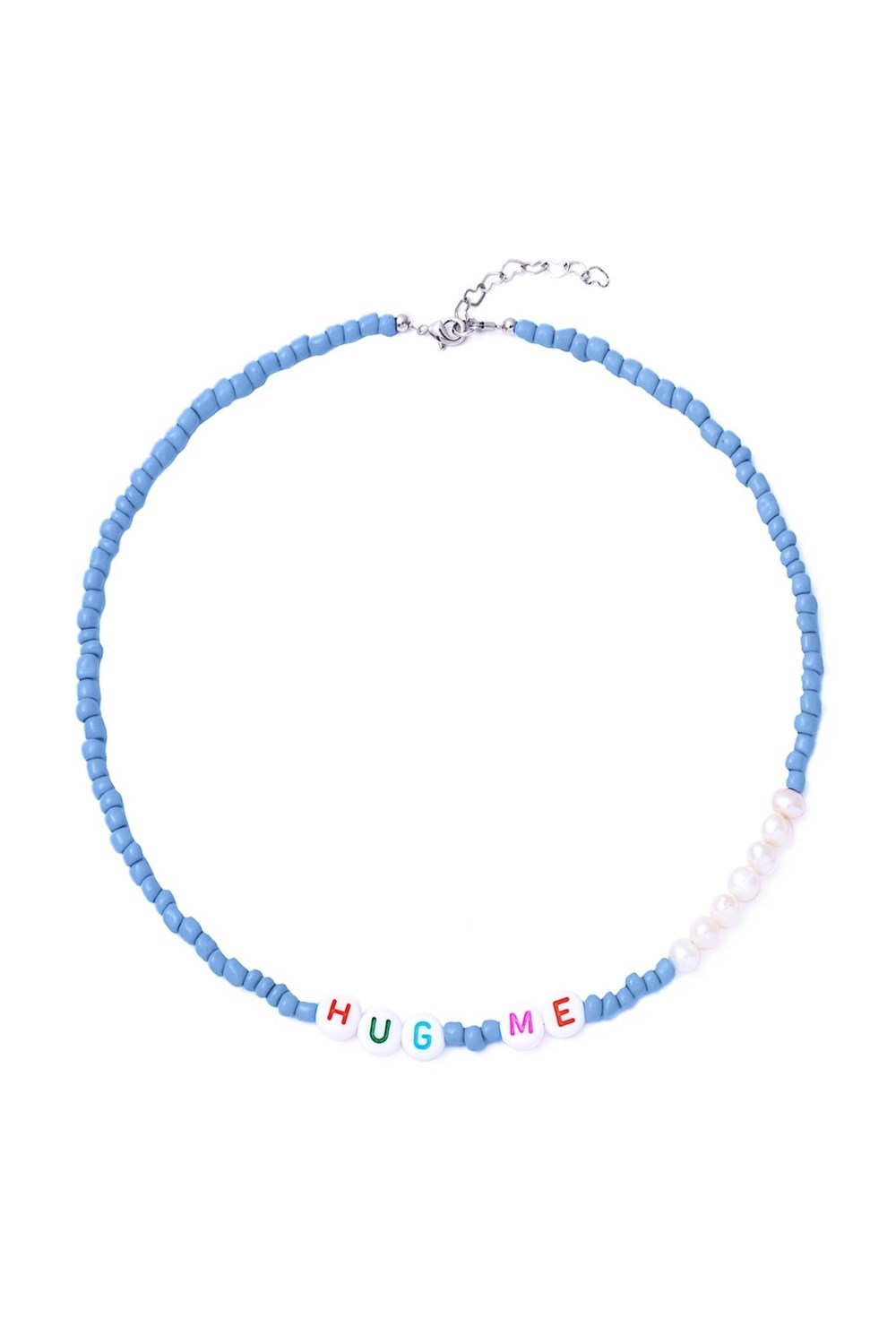 чокер с голубым бисером и жемчугом - фото 128558