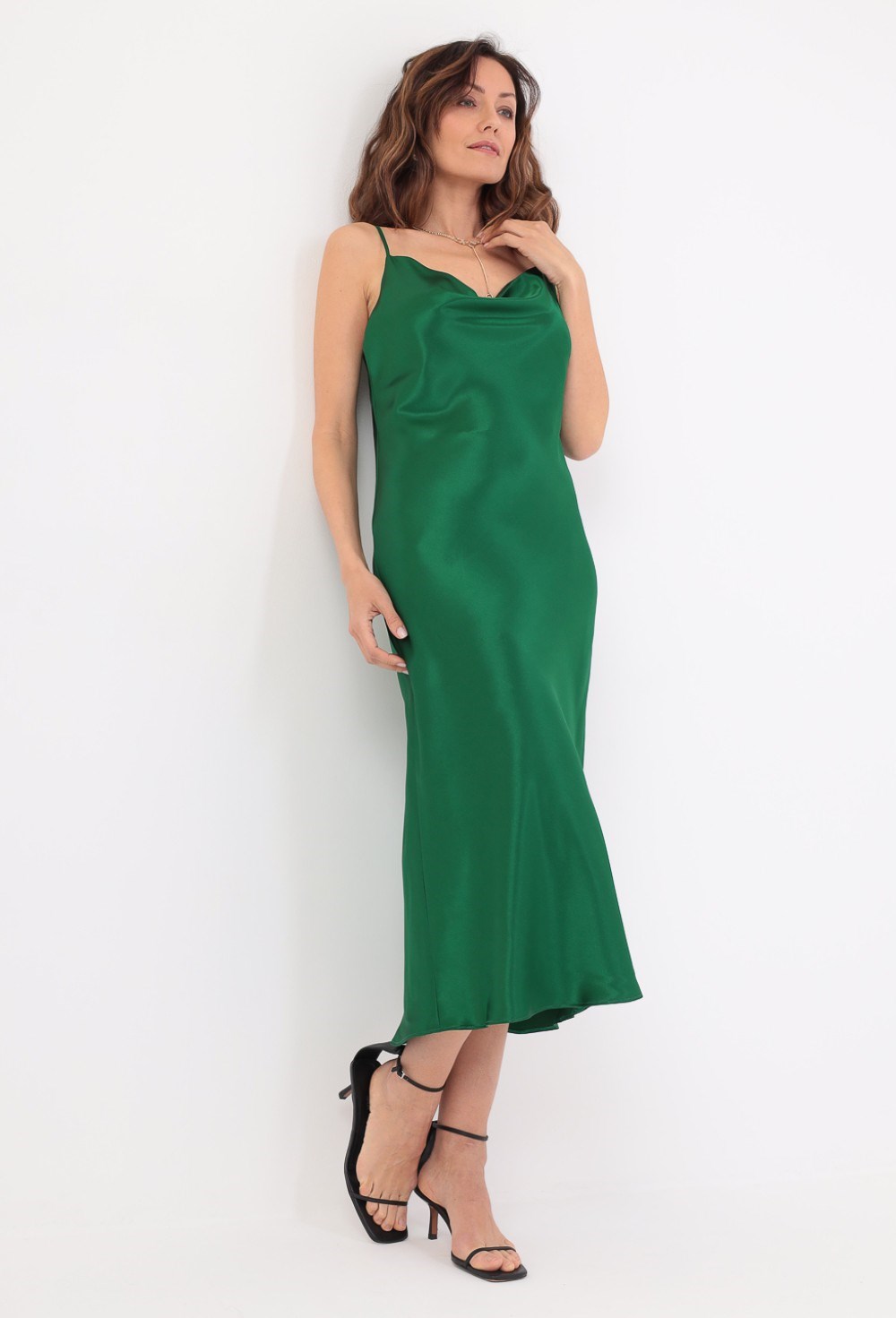 Бельевое оливковое платье - фото 128918