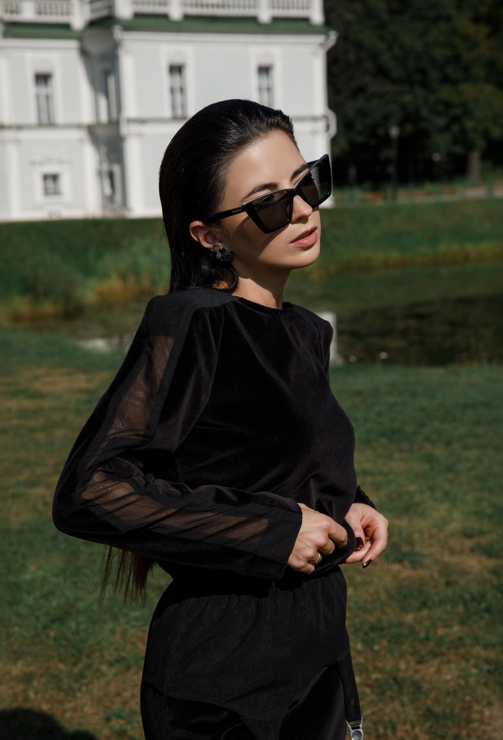 Платье бархатное с подвязами - фото 129328