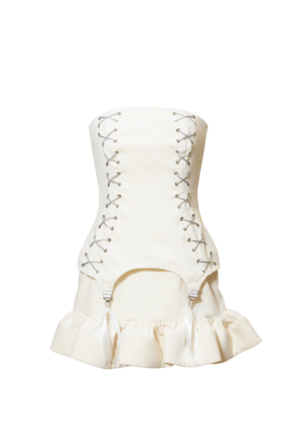 Платье бархатное со шнуровкой и подвязами - фото 129512