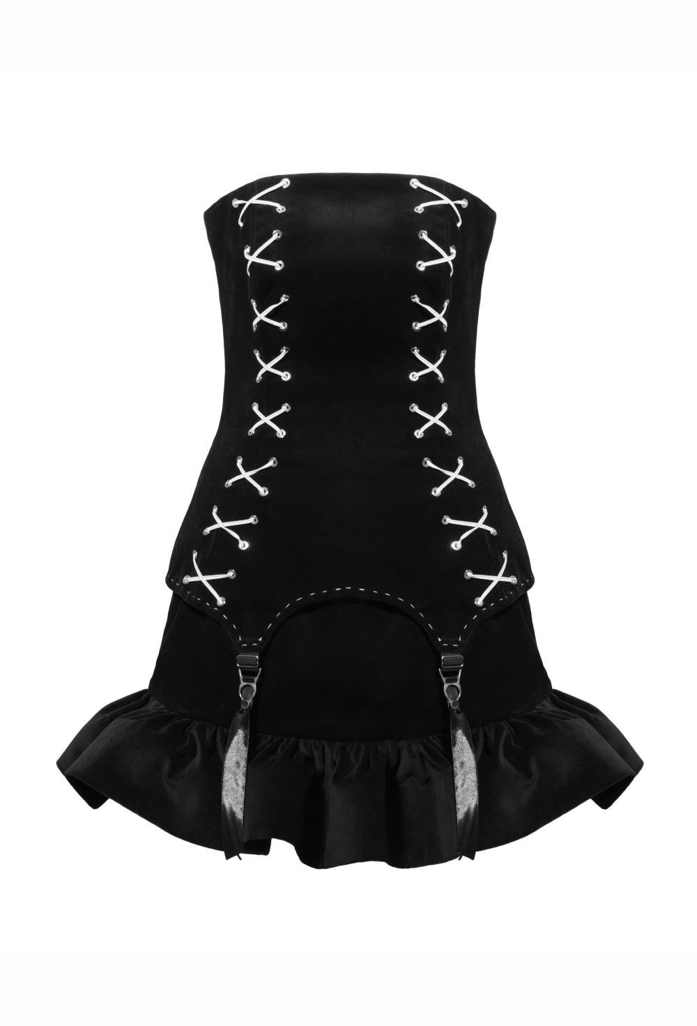 Платье бархатное со шнуровкой и подвязами - фото 129516