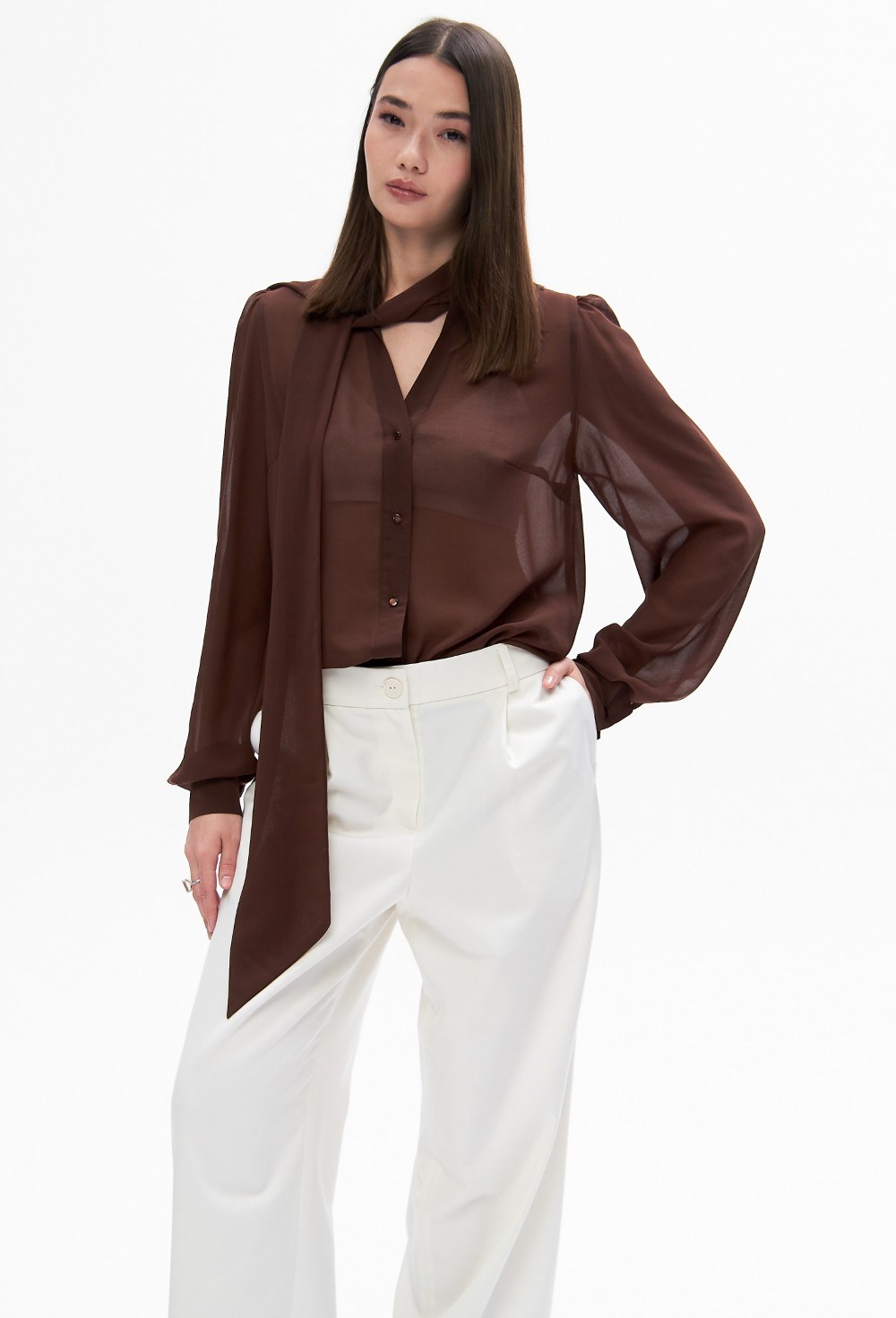 Шифоновая блуза Indélébile (brun) - фото 129892