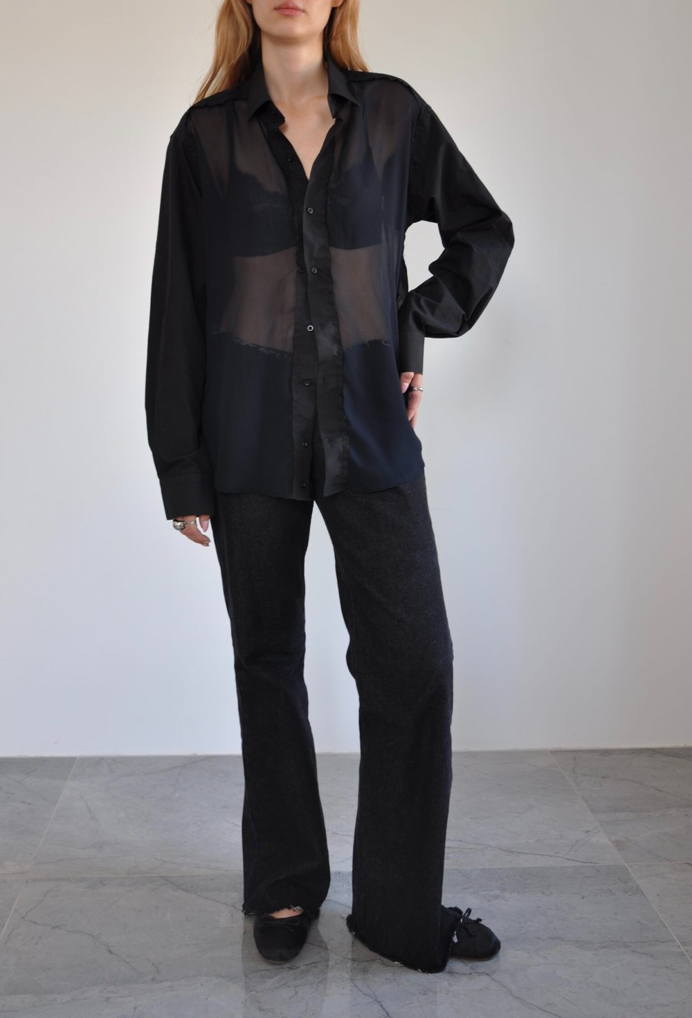 Рубашка с шифоновой вставкой - фото 129927