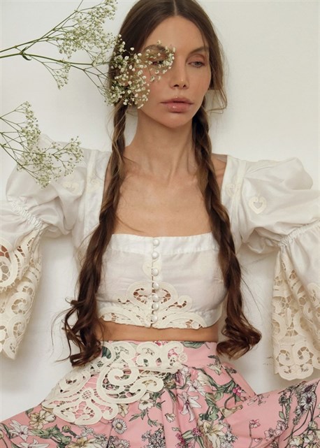 блуза с длинным рукавом в васильковый принт - фото 13001