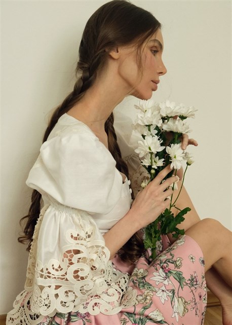 блуза с длинным рукавом в васильковый принт - фото 13002