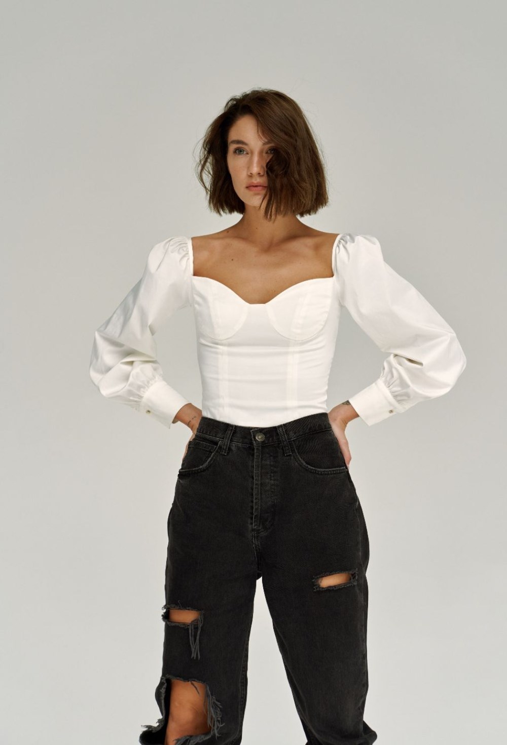 Топ-блуза с акцентными рукавами - фото 132313