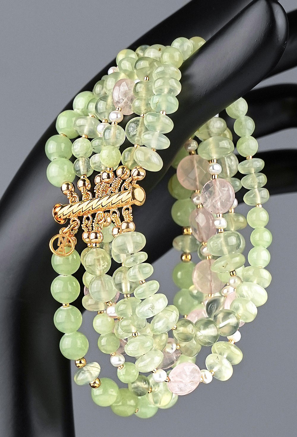 Браслет пренит, розовый кварц - фото 132988