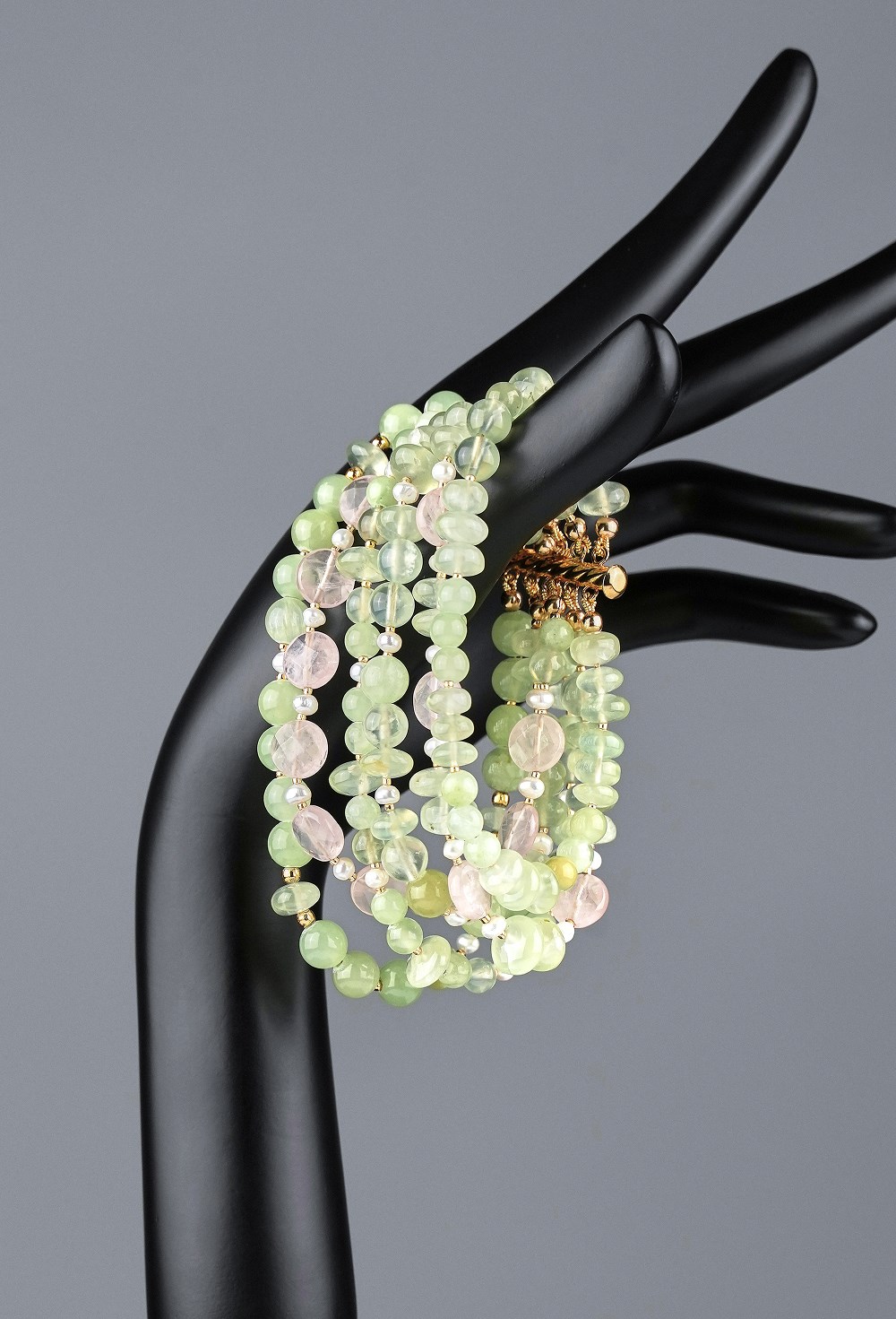 Браслет пренит, розовый кварц - фото 132989