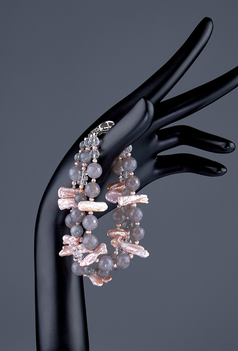 Браслет халцедон, жемчуг - фото 132990