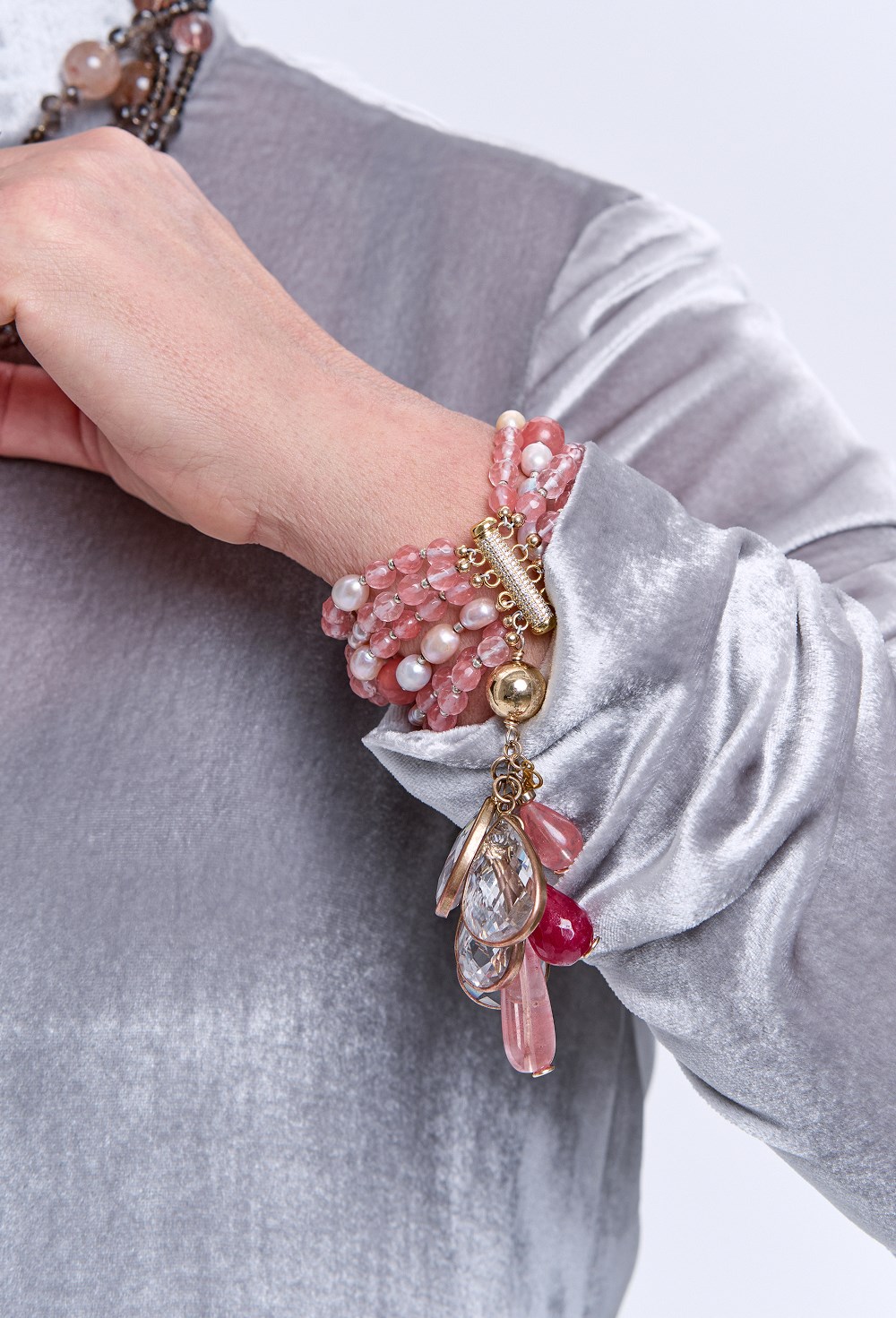 Браслет кварц, жемчуг - фото 132995