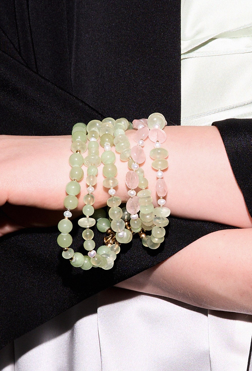 Браслет пренит, розовый кварц - фото 133142