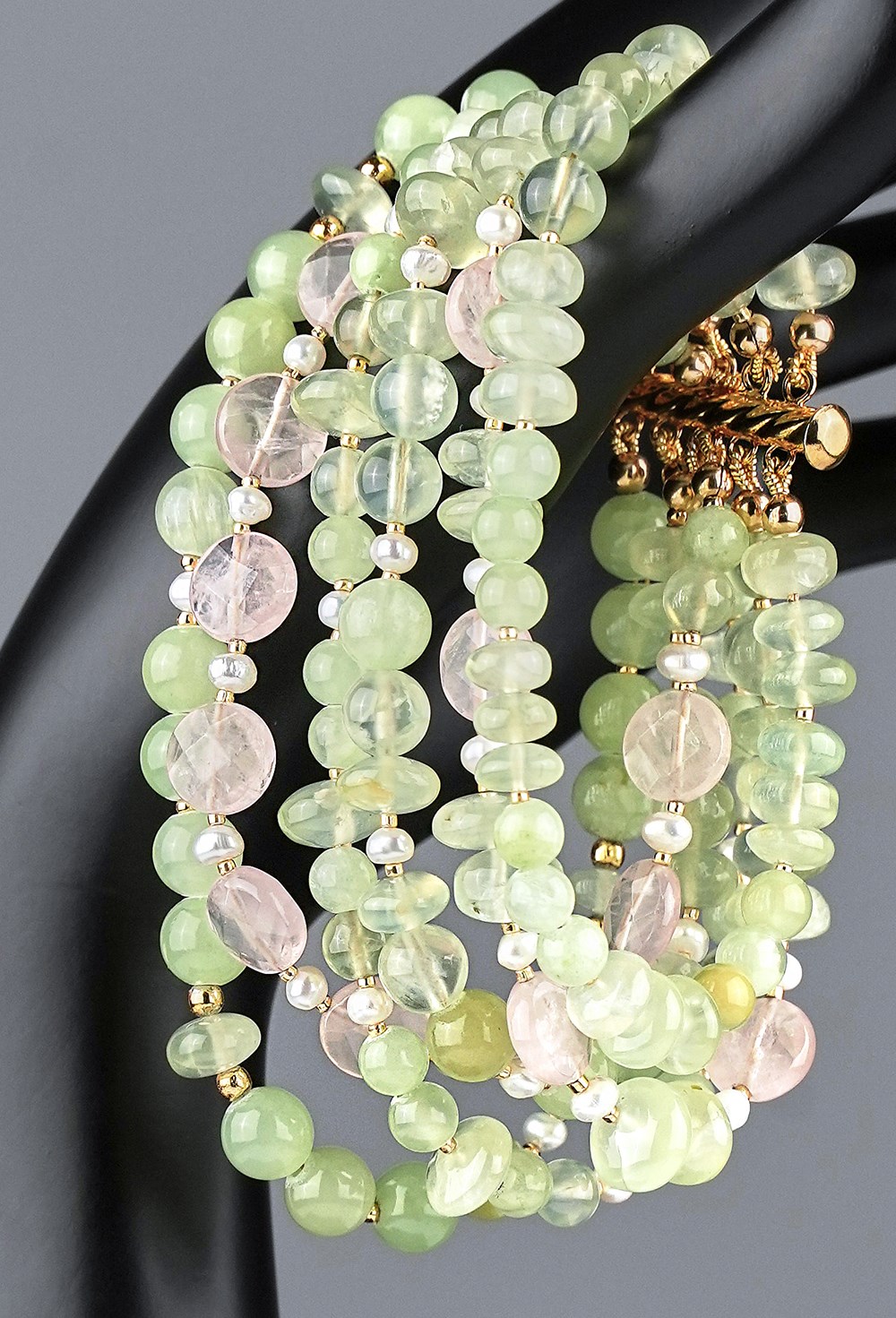 Браслет пренит, розовый кварц - фото 133143