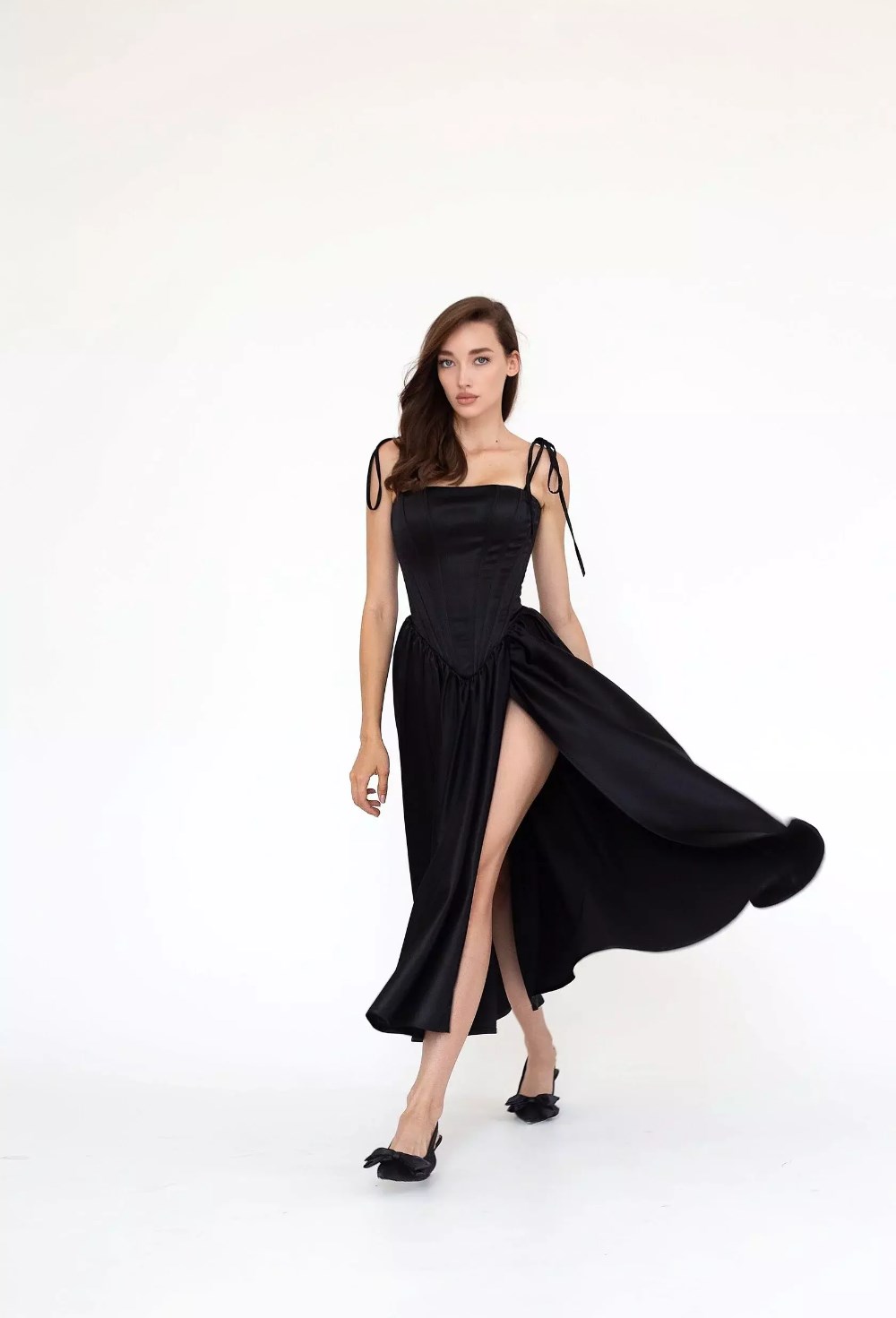 DANIEL атласное корсетное платье миди - фото 133915