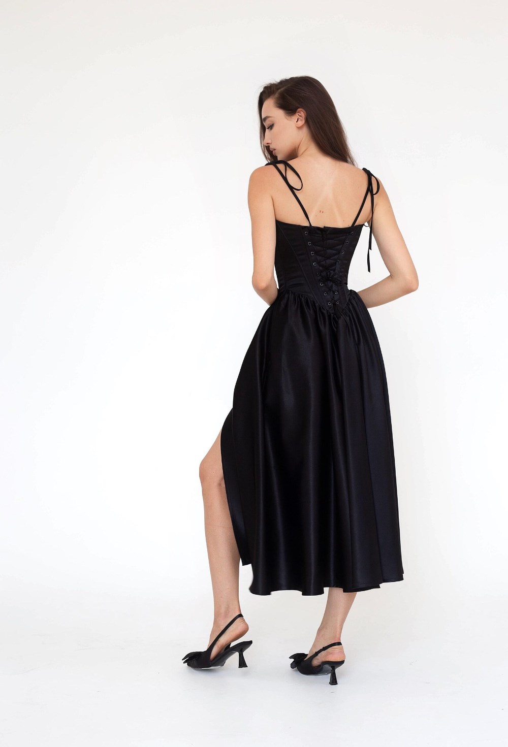 DANIEL атласное корсетное платье миди - фото 133916