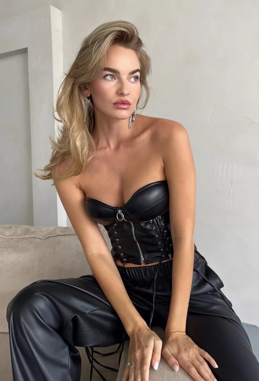 FUSION Кожаный корсетный топ - фото 133998