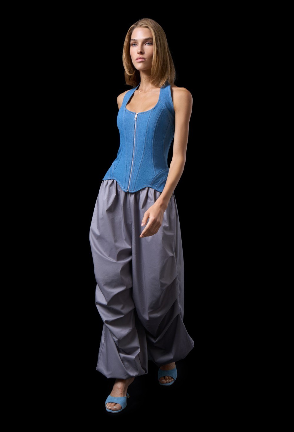 Голубой корсет из денима на молнии - фото 137236