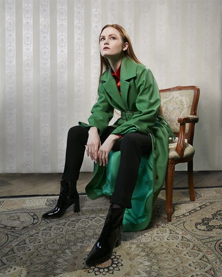 кожаный плащ с поясом - фото 33579