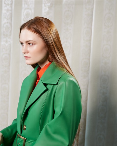 кожаный плащ с поясом - фото 33580