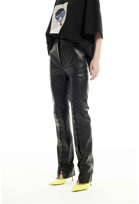 Брюки эко-кожа с люверсами - фото 37244