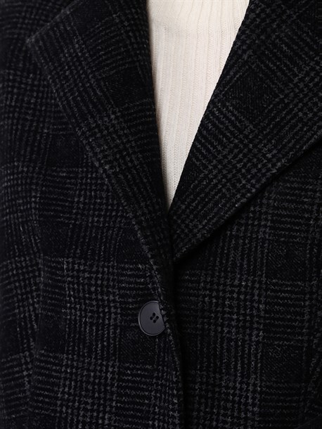 Шерстяное полупальто в жаккардовую клетку - фото 37493
