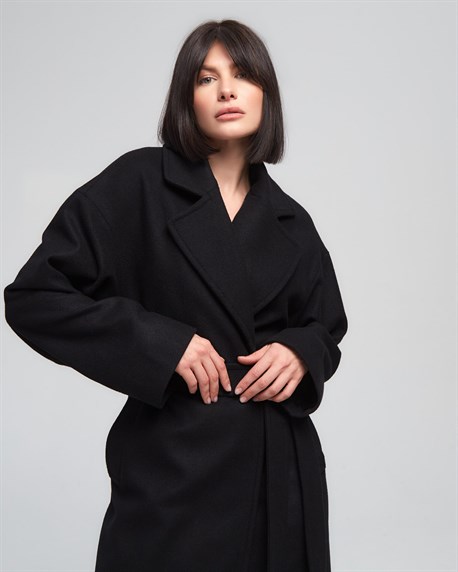 Пальто с поясом - фото 40013