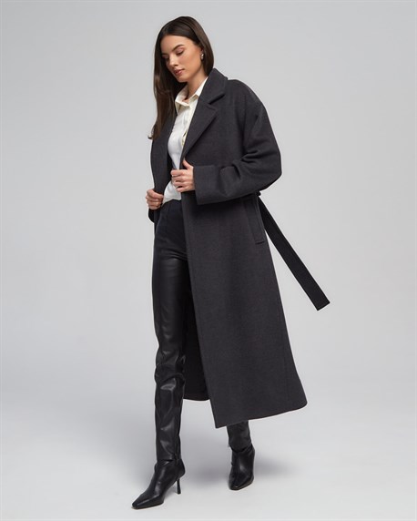 Пальто с поясом - фото 40039