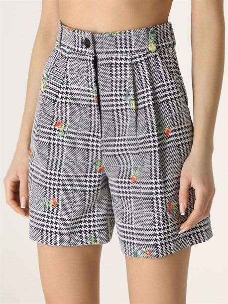 Шорты из жаккарда гусиная лапка с вышивкой - фото 49041