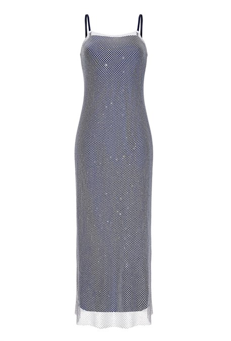 Платье на бретелях с кристаллами Swarovski в синем оттенке - фото 50690