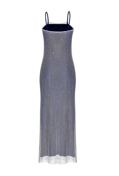 Платье на бретелях с кристаллами Swarovski в синем оттенке - фото 50691