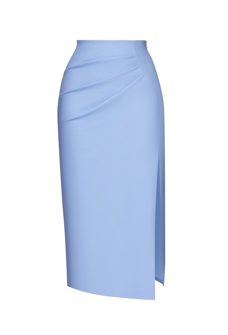 Юбка миди со складками в небесно-голубом оттенке - фото 50725