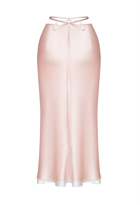 Юбка шелковая с завязками розово-персиковый и белый - фото 50730
