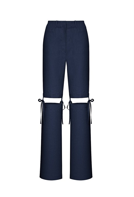 Брюки-шорты на завязках чернильно-синего оттенка - фото 50745