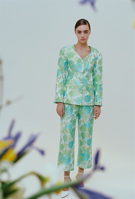 Брюки жаккардовые с цветами - фото 50750