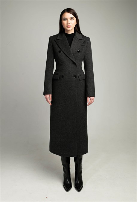 Пальто женское серое приталенное - фото 50841