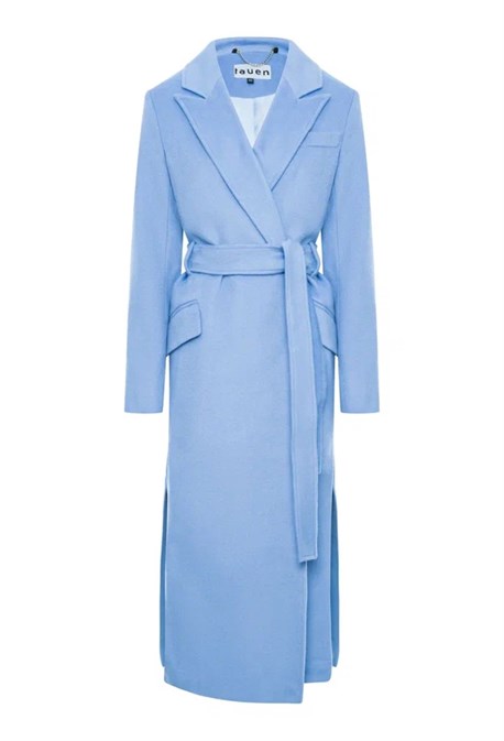 Пальто-халат с разрезами голубой - фото 55097