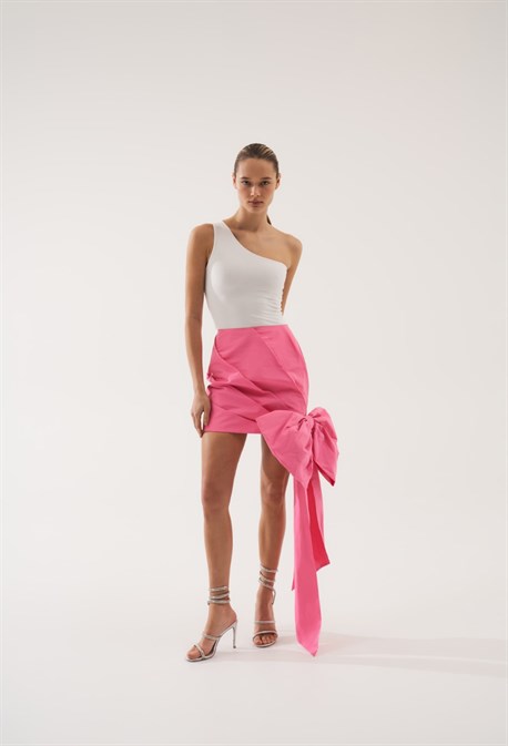 Юбка розовая с бантом - фото 56501