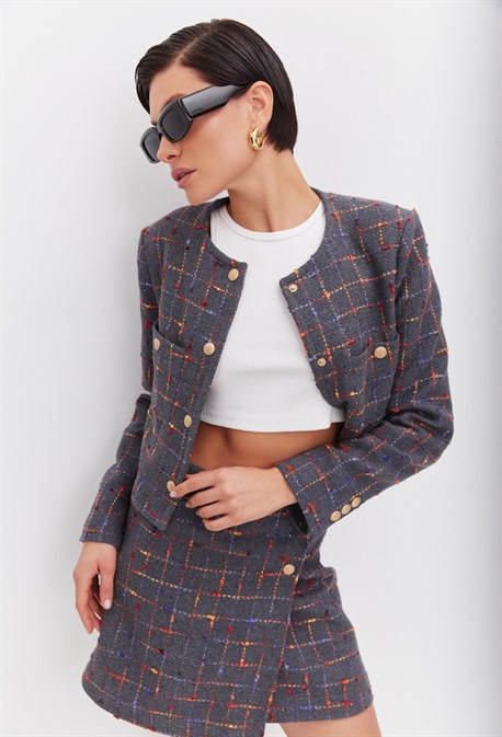 Юбка со скосом из твида - фото 58065